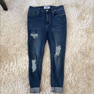 Vigoss Women's Dark Blue Ripped Boyfriend Jeans